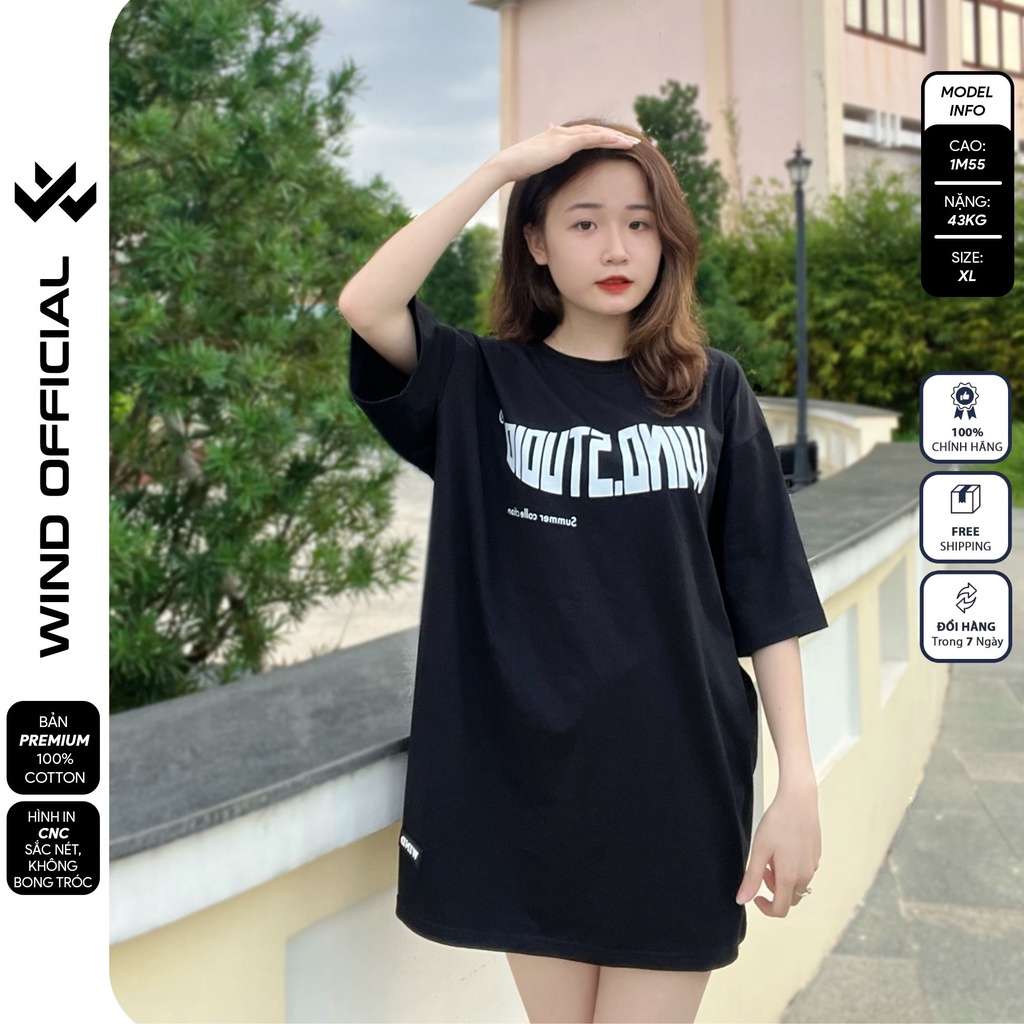 Áo thun tay lỡ form rộng WIND phông unisex 65% cotton Studio nam nữ oversize