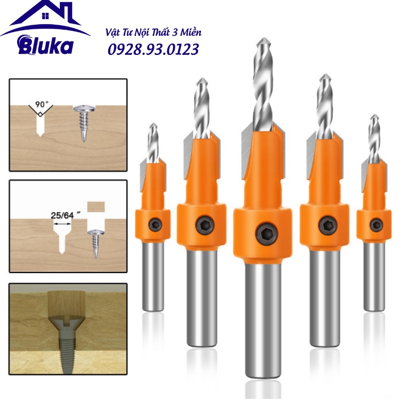 Mũi Khoan Âm Vít Gỗ Cao Cấp - Loại 2 Tầng Âm Đầu Vít Cốt 8mm - Thép Hợp Kim YG8_Vật tư nội thất 3 miền