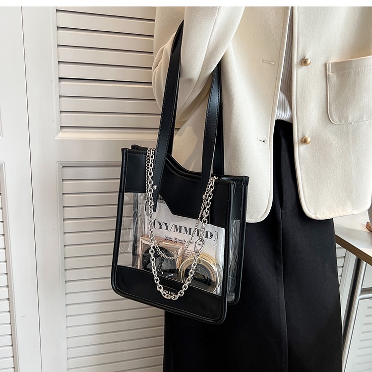 IELGY TúI đeo vai IELGY thiết kế trong suốt phối dây xích thời trang cho nữ