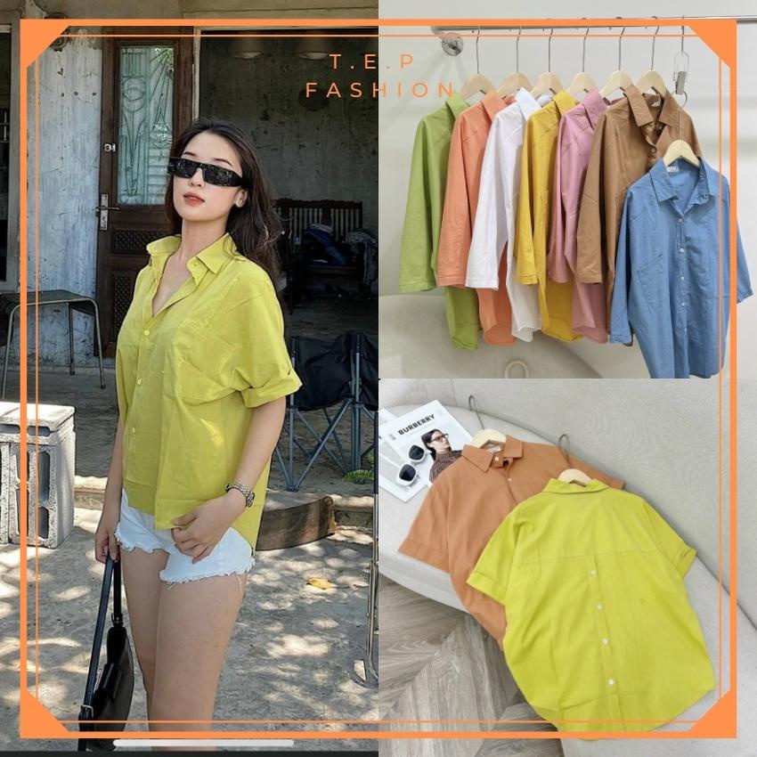 👉 BÁN SỈ 👈 Áo Sơ Mi Nữ From Rộng - Kho Sỉ Tuyến Hiền - Áo Sơ Mi Tay Lửng Phối Cúc Sau Nhiều Màu ASMC002