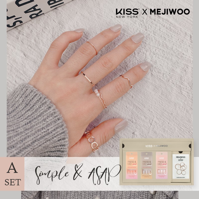 [KISS NEW YORK X MEJIWOO] Collaboration Box Set A Simple & ASAP  Bộ Sản Phẩm Móng Tay - 4 Món