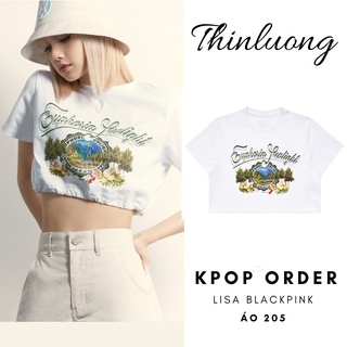 Áo thun croptop trắng giống Lisa rút chun eo