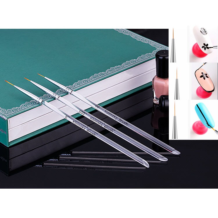 Bút Cọ Vẽ Nét Gel Chuyên Vẽ Móng Nail Art Brush Pen (Bộ 3 Cây)