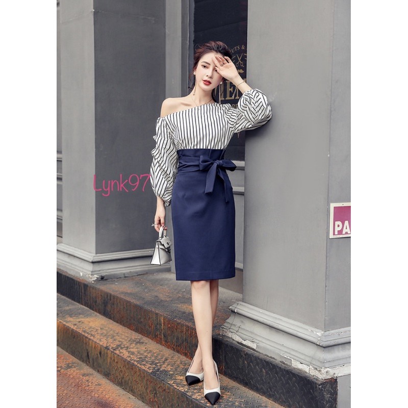 Chân váy dài dáng bút chì thiết kế sang chảnh kèm nơ buộc nữ tính đen, trắng, xanh than, nâu tây, hồng phấn/ chân váy l