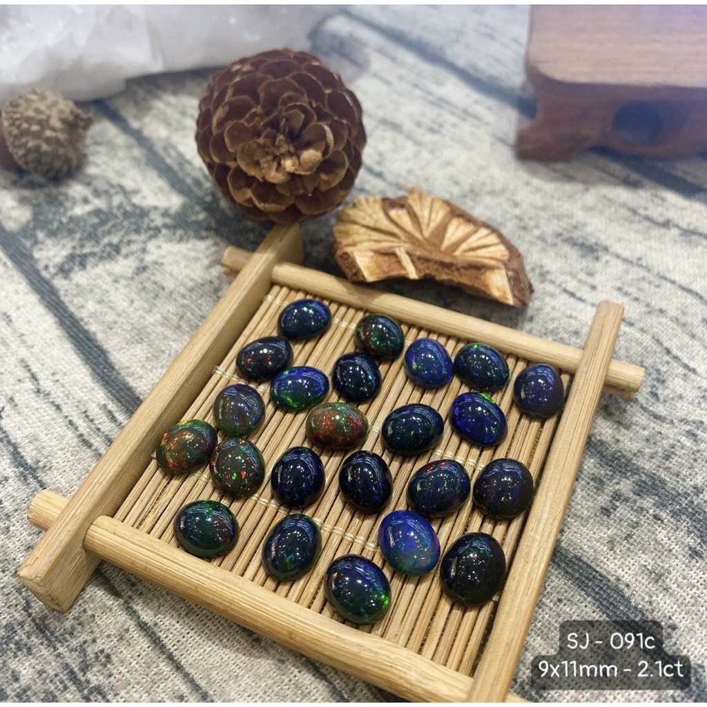 Mặt Opal Oval Xanh Đen Ánh 7 Sắc Cầu Vòng Cỡ Trung Size 9*11 - 8*10 - 7*9mm