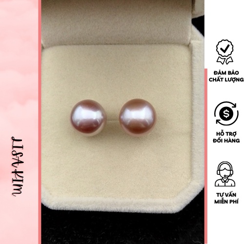 Bông tai trai size 7-8 li màu tím chuôi bạc S925