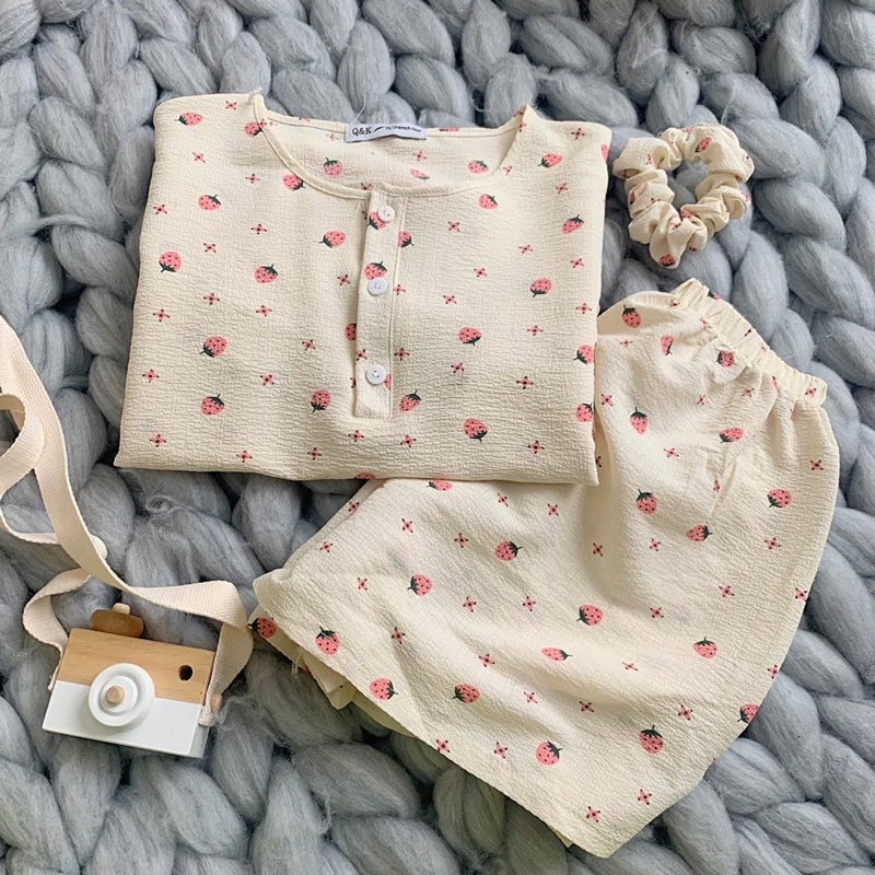 [Ảnh thật/Video]Set bộ đồ Hoạ Tiết Xinh Xắn Phong Cách ULZZANG Chất Liệu Vải Xô Thái Bộ Pijama Mặc Nhà cute hoạt hình