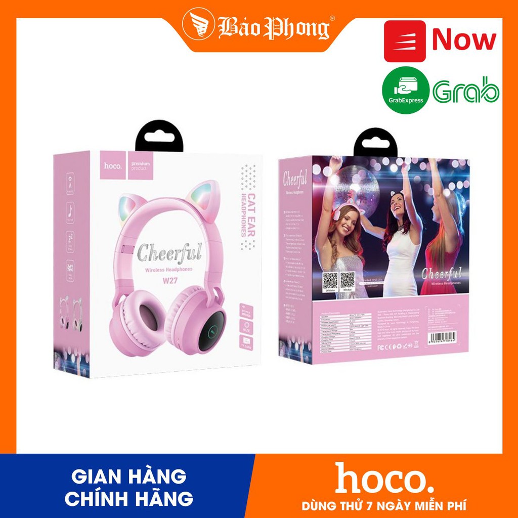 Tai Nghe chụp đầu Bluetooth HOCO W27 mèo dễ thương âm thanh hay bass mạnh có micro streamer học sinh viên bền đẹp xịn