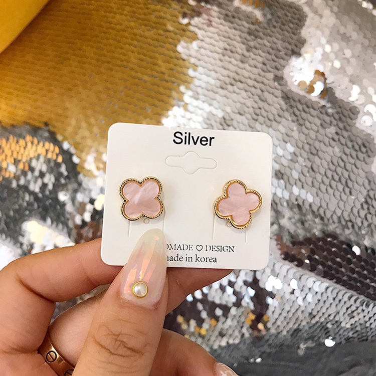 BESFOME mạ vàng 18k thời trang cổ điển s925 bạc bốn lá bông tai hoa tai trang sức đinh tán cho phụ nữ