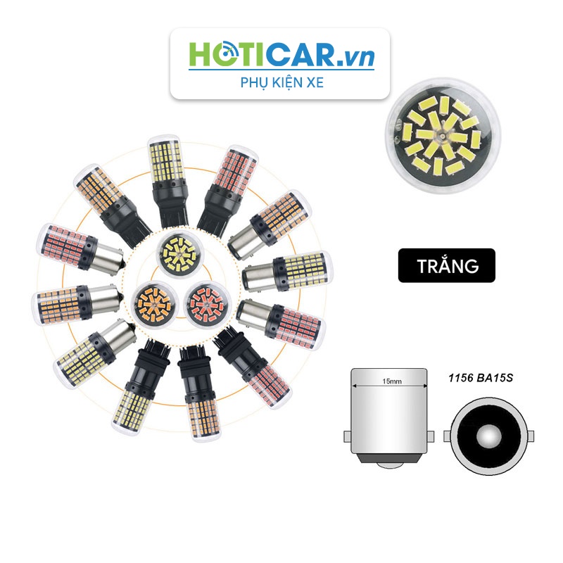 Đèn LED  hậu, phanh, xi nhan siêu sáng T203014-144 kiểu chân 1156 180º (BA15S) Màu trắng