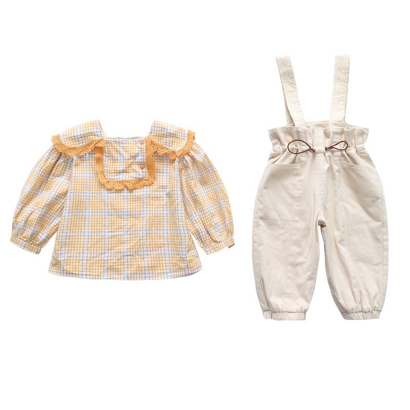 Set đồ bé gái Hàn Quốc, quần yếm + áo sơ mi kiểu tiểu thư (6-21kg) - Richkid123