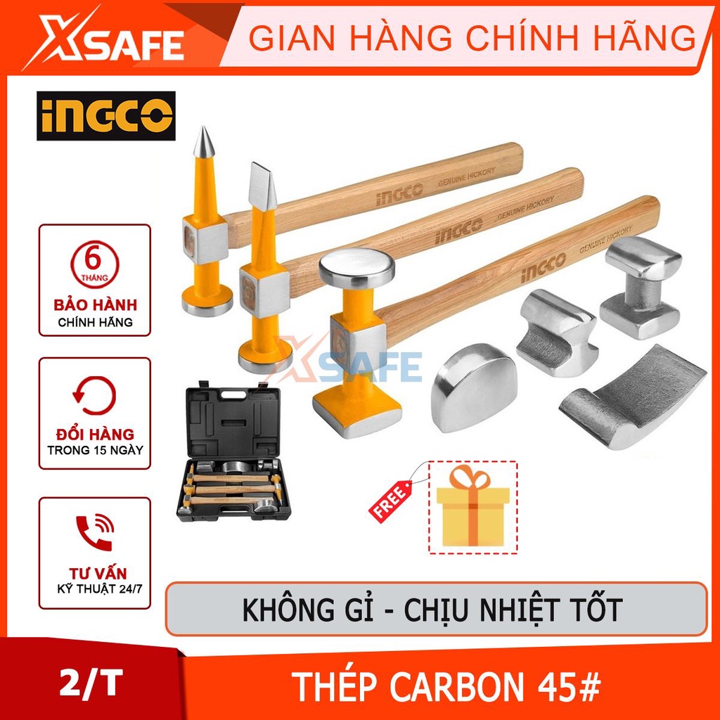 Bộ 7 món đe và búa làm đồng hiệu INGCO HBAFH0711, búa cầm tay chịu nhiệt, thép carbon [chính hãng][xsafe]