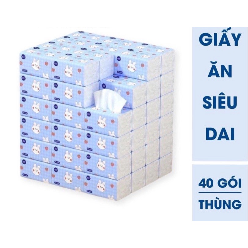 Thùng 40 Gói Giấy Ăn Hình Thỏ Siêu Dai - Khăn Giấy Rút Tiện Dụng