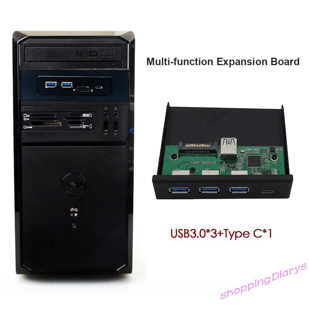 ✤Sh✤ 5 Port Front Panel TYPE-C 2 USB 3.0 5.25/3.5 inch Floppy Bay Adapter for PC