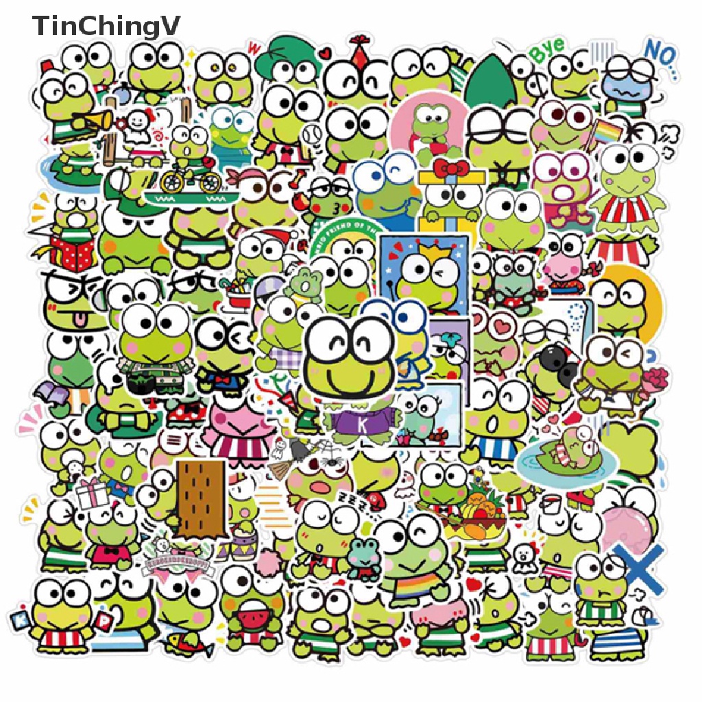 Bộ 100 Miếng Dán Chống Thấm Nước Hình Chú Ếch Mắt To Kiểu Graffiti Trang Trí Ván Trượt / Xe Hơi