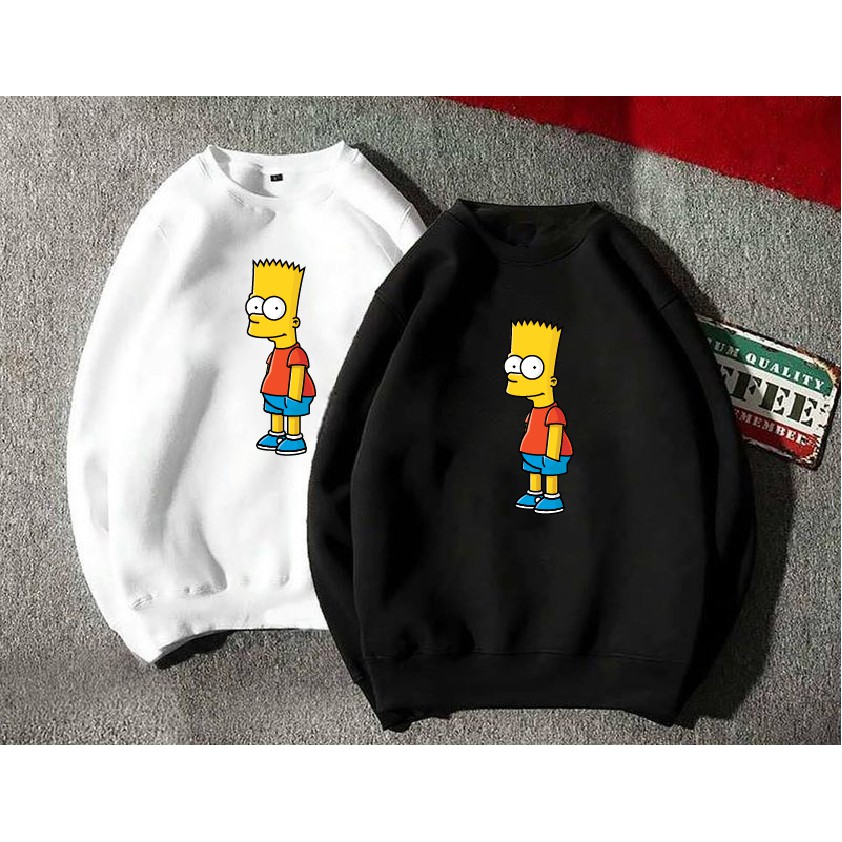 Áo nỉ sweater hoạt hình Simson form suông rộng unisex cổ tròn, chất nỉ bông, 2 màu đen, trắng