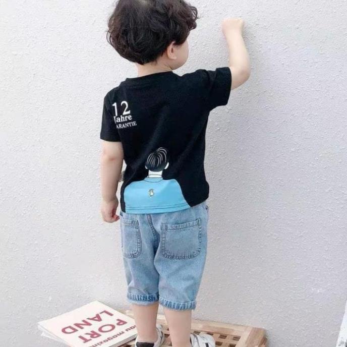 Set áo phông quần jean cho bé trai phong cách Hàn Quốc chất co giãn mềm cỡ 9-23kg hàng chuẩn size Hongvybaby [MATRA]