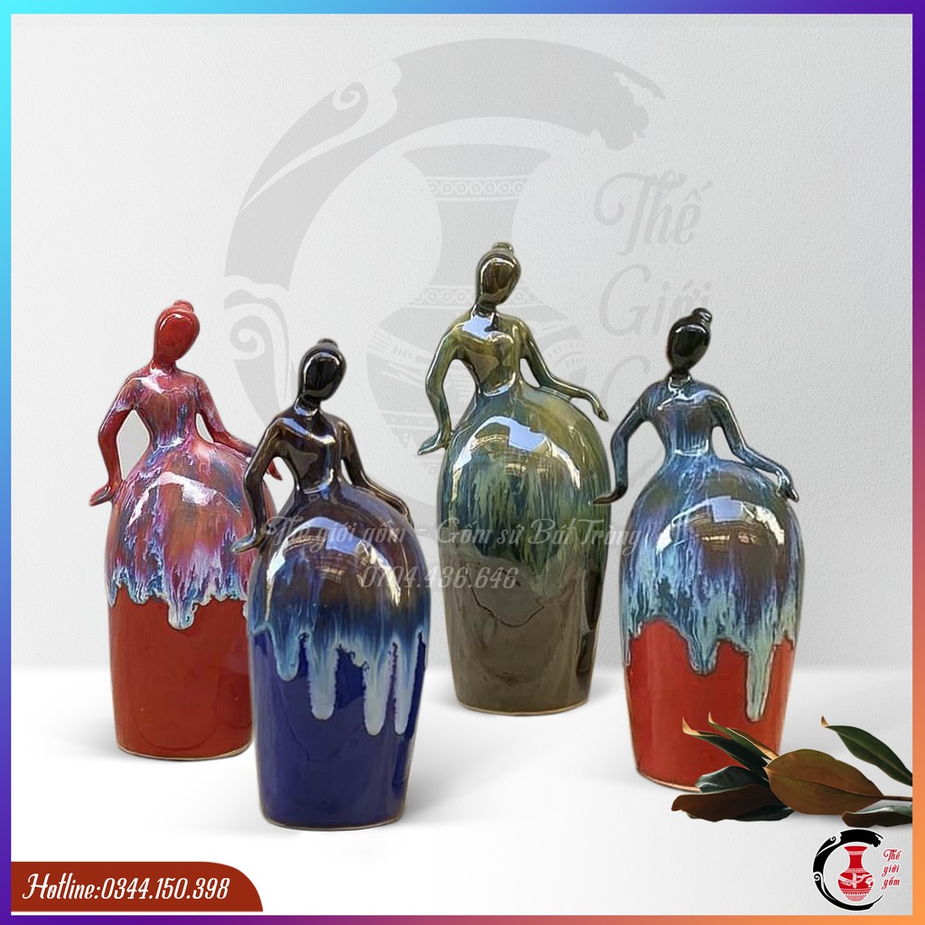 Tượng cô gái Gốm Sứ Bát Tràng/Trang trí nhà cửa, quà tặng cao 23cm