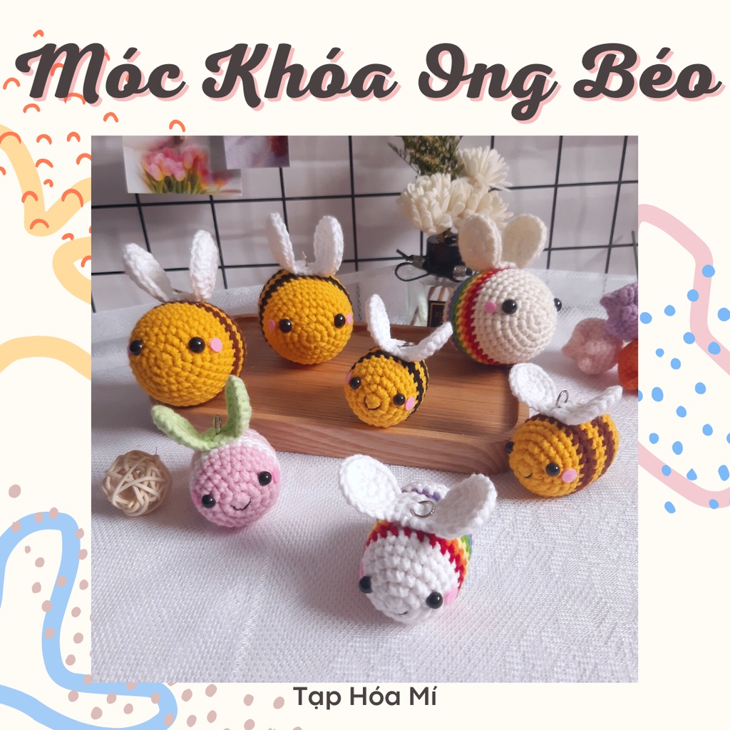 MÓC KHÓA LEN HANDMADE ONG NÂU BÚN LÈO XINH XẮN ĐÁNG YÊU