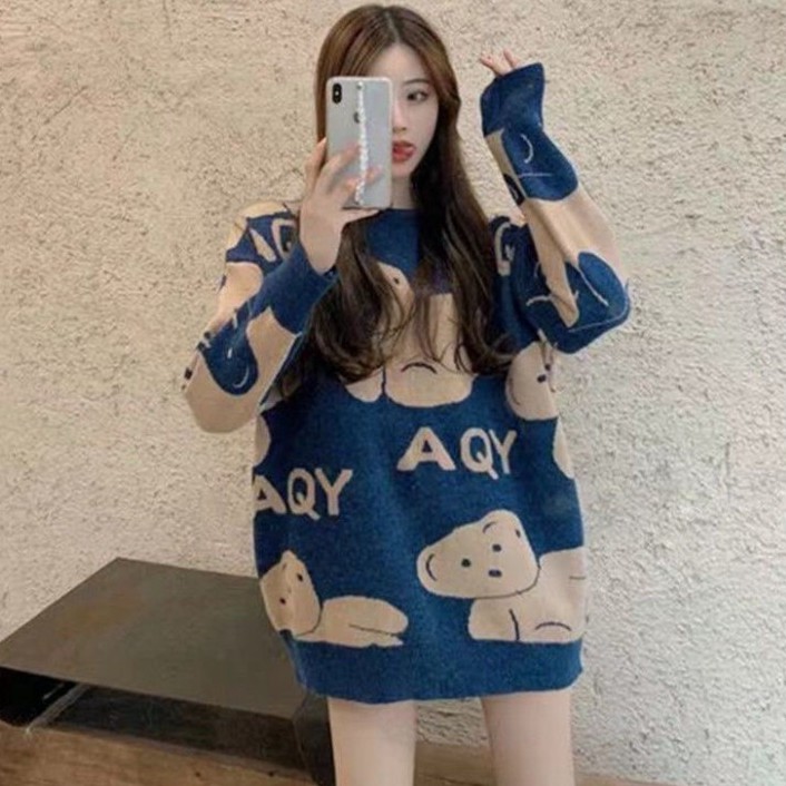 Áo Len Dài Tay, Áo Len FreeSize Hàng Quảng Châu Họa Tiết Gấu Chất Mịn, mềm mặc siêu ấm Sang Chảnh | BigBuy360 - bigbuy360.vn