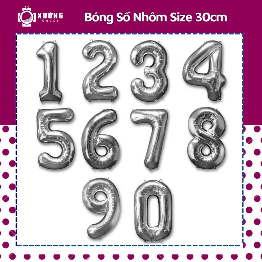 Bóng nhôm số tuổi đầy đủ số từ 0 đến 9 màu bạc 40cm (16 Inch ), trang trí sinh nhật cho bé, phòng cưới,...