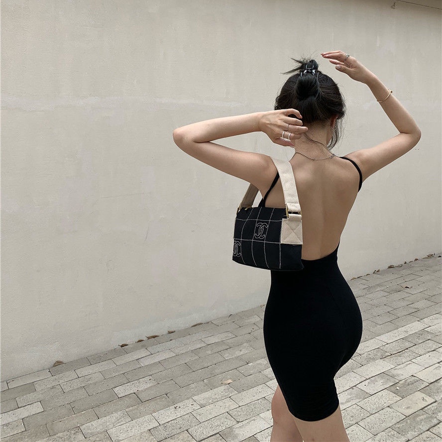 Bộ Áo Liền Quần Màu Đen Không Tay 2022 Thời Trang Mùa Hè Quyến Rũ Cho Nữ