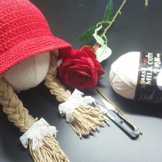 Mũ len handmade bím tóc cho bé