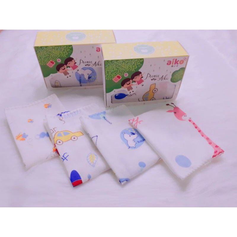 {CHÍNH HÃNG} - Set 10 khăn sữa, khăn xô, khăn lau mặt in hình cao cấp cho bé Aiko, kích thước 25x30cm