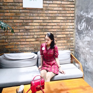 Váy Kẻ Vạt chéo đính hoa