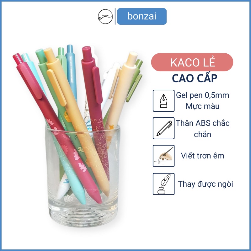 Bút gel KACO lẻ cao cấp mực màu ngòi 0.5mm, thân bút có họa tiết nền văn hóa