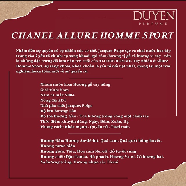 Nước Hoa mini 20ml CHANEL ALLURE (Nam) | Thế Giới Skin Care