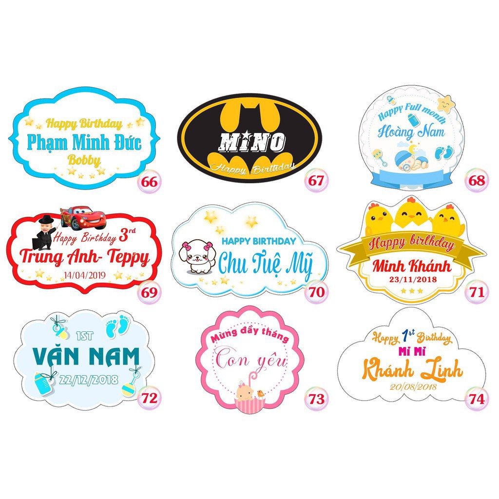 Bảng tên, banner kèm chibi trang trí sinh nhật, biển tên đầy tháng, thôi nôi cho bé trai, bé gái