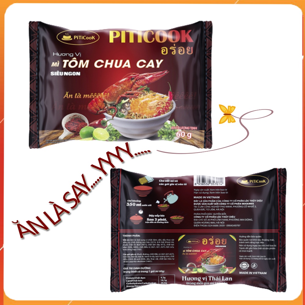 Mì tôm vị Tôm chua cay, đậm vị, siêu ngon chính hãng Piticook 60g