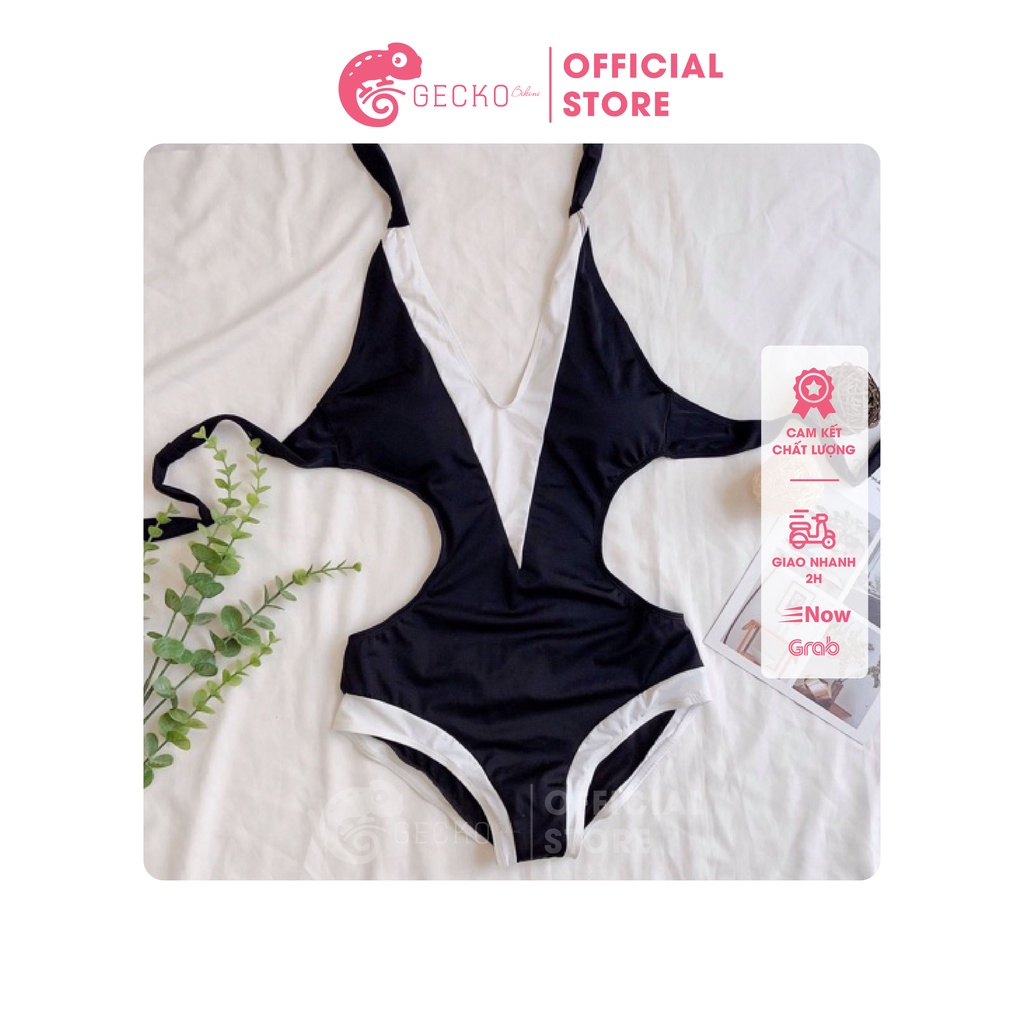 Bikini Đồ Bơi 1 Mảnh Body Cắt Eo Trắng Đen GK0131 (Ảnh Thật)