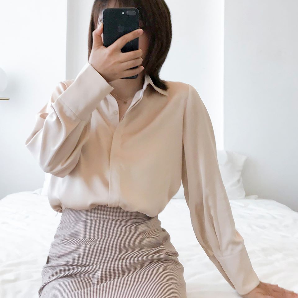 Áo sơ mi công sở nữ Méo shop dài tay vải lụa kiểu Hàn form rộng Reto