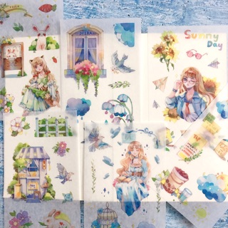 [9 mẫu] Set Sticker 6 tờ Washi hình dán trang trí
