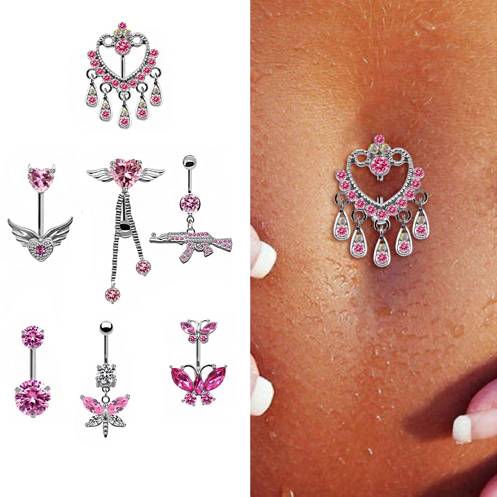 Khuyên Rốn Thép Không Gỉ Đính Đá Zircon Quyến Rũ Thời Trang