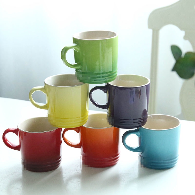 Cốc uống trà/cà phê bằng gốm tráng men màu sắc đơn giản phong cách châ