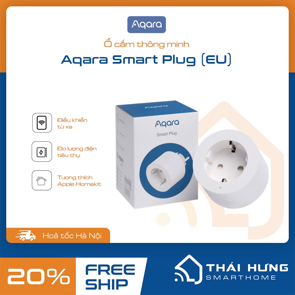 Ổ cắm thông minh Aqara Zigbee, ổ di động 2 chân tròn chuẩn EU SP-EUC01 - bản quốc tế, 2300W, bảo hành 1 năm