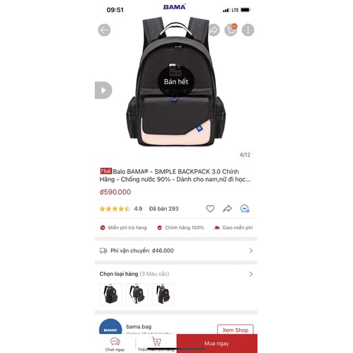 Balo đen hồng hãng Bama