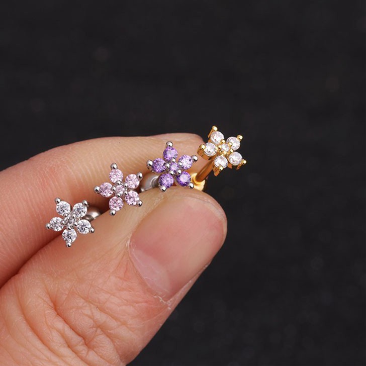 Fashion Simple Exquisite Flower Shape Zircon No Allergy Ear Studs Women Jewelry