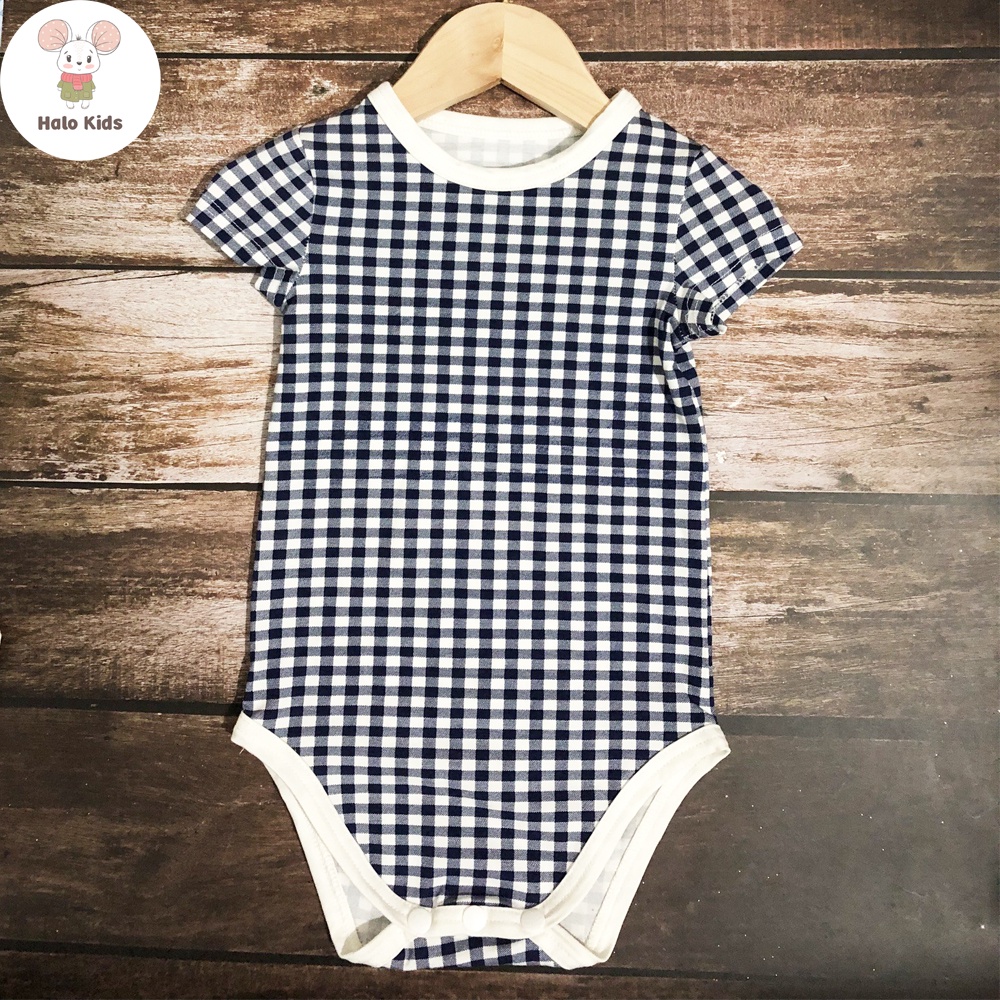 Bodysuit cộc tay vải kẻ caro cho bé trai và bé gái hàng xuất dư