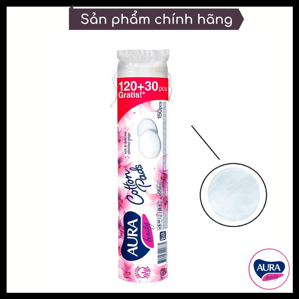 Bông Tẩy Trang cotton pads tròn Aura 150 miếng 3 lớp 2 mặt cao cấp chính hãng giá tốt