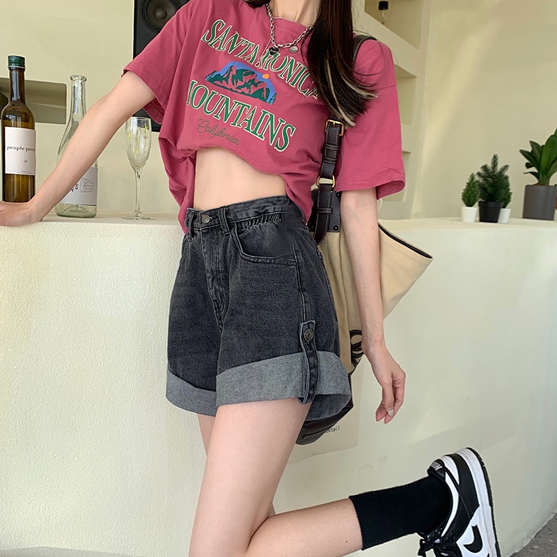 Quần Short Denim Lưng Cao Ống Suông Thời Trang Cá Tính 53327