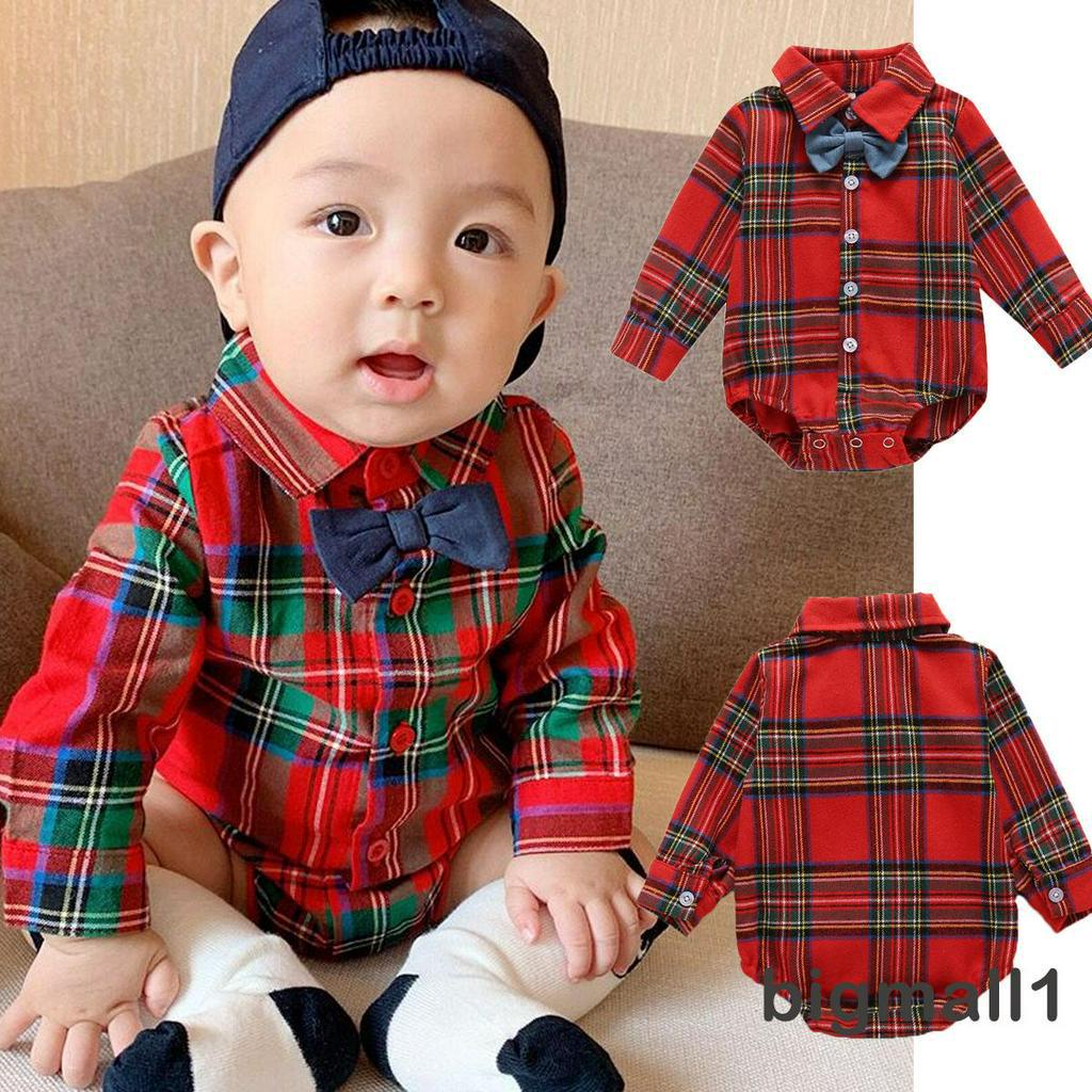 Bộ áo liền quần kẻ sọc caro đính nơ độc đáo cho bé