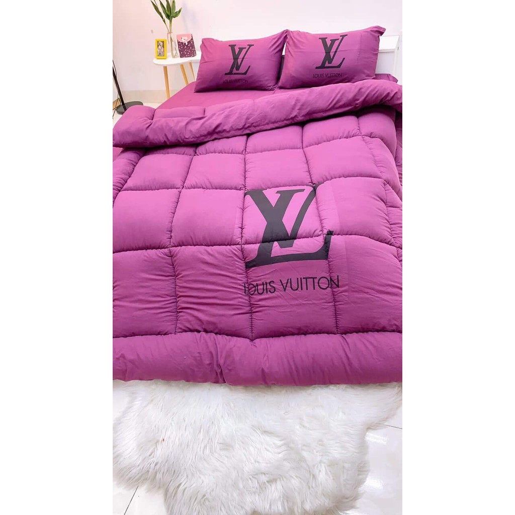 Set Chăn ga gối mùa đông cao cấp cotton đũi 5 món kèm chăn phao