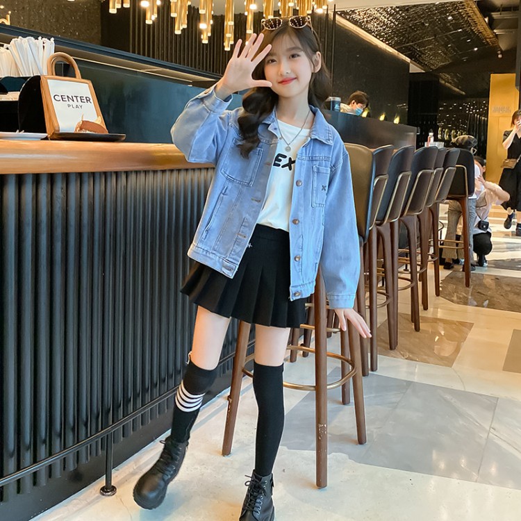 Áo Khoác Denim Thêu Hình Gấu Phong Cách Mới Dành Cho Bé Gái