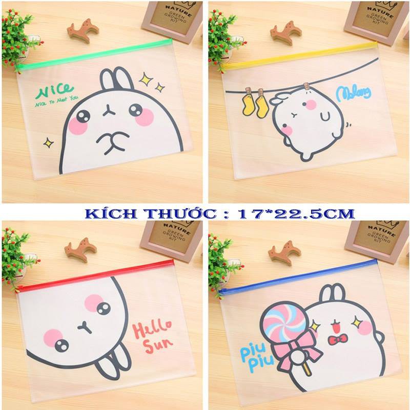 Túi zip A5 trong suốt ,chống nước đựng bút, mỹ phẩm Heo Hồng, Xương Rồng, Unicorn, Báo Hồng, Molang