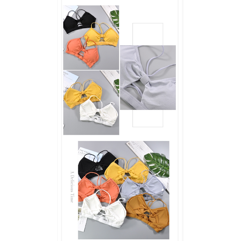 Women's fashion cut-out solid color suspender bra