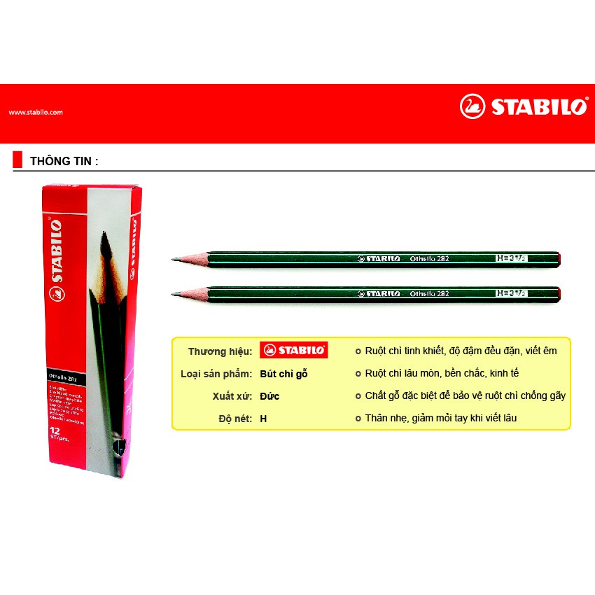 Bộ 6 cây chì gỗ phác thảo STABILO Othello 282 + tẩy ExamGrade ER196E (PC282-H6+)